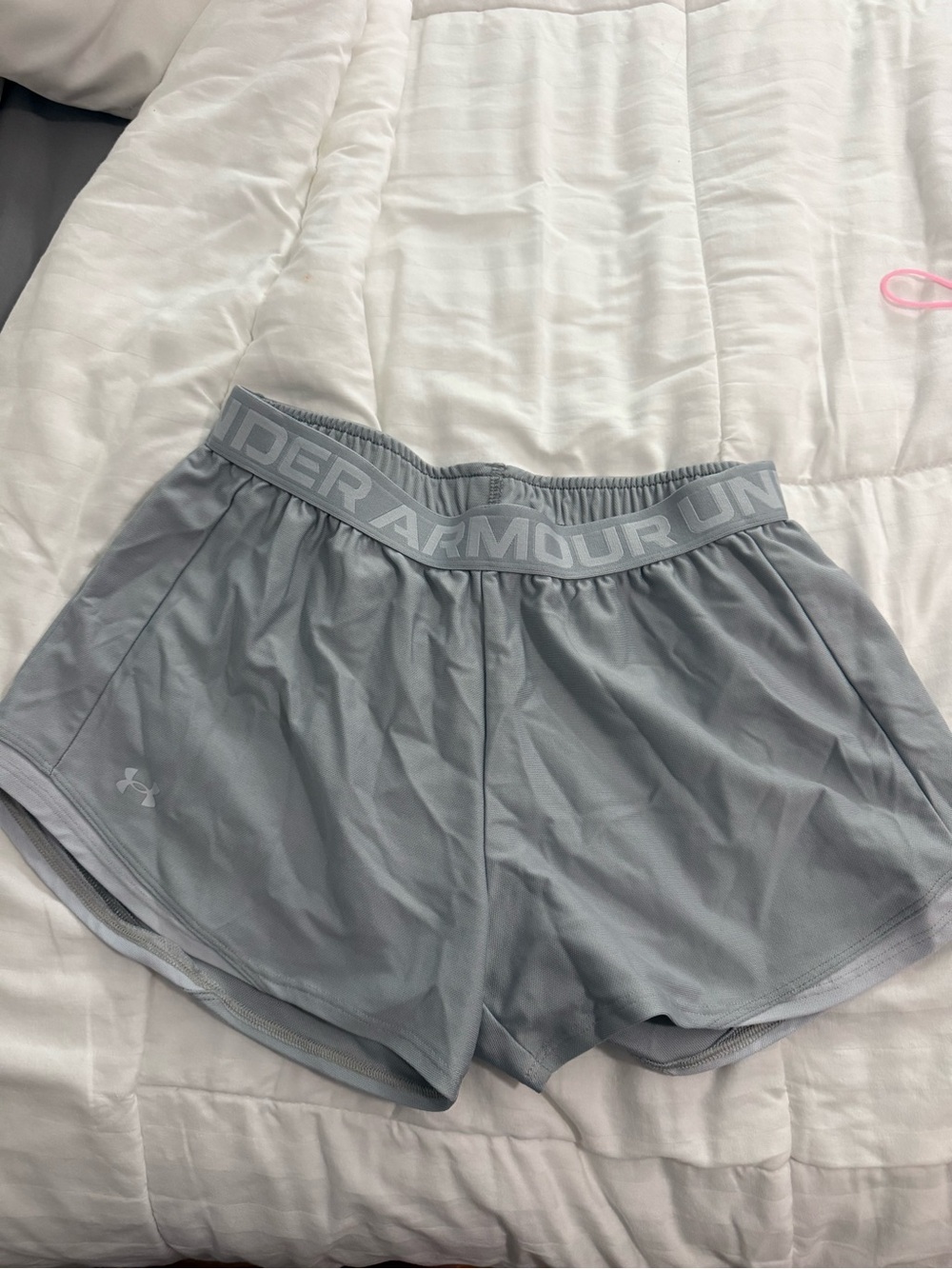 Under Armour Women’s Light Gray Athletic Shorts with Branded Waistband